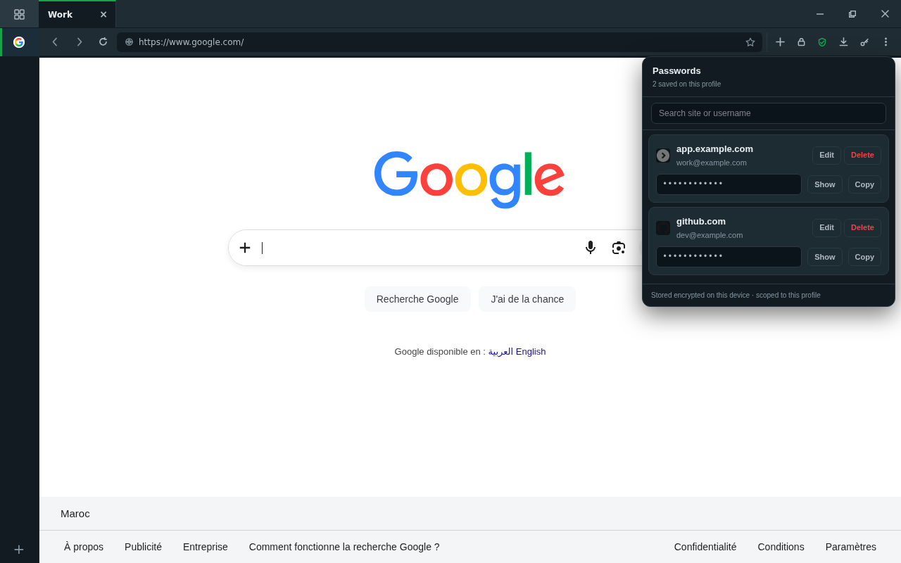 caption: The passwords popup — this profile's credentials only.