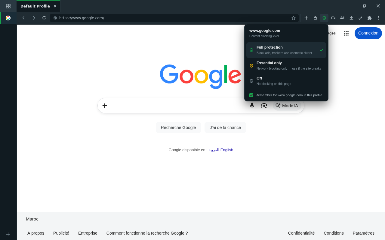 caption: The toolbar shield — per-site blocking control for the current tab.